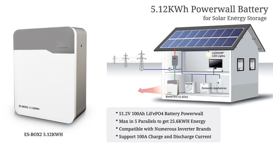 ولتاژ اسمی 51.2V LiFePO4 باتری 5kwh 10kwh ذخیره انرژی برای خانه سیستم خورشیدی