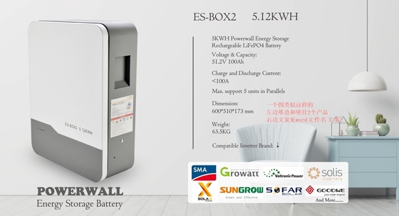 باتری فوسفاتی LiFePO4 5kWh 10kWh دیوار نصب شده برای سیستم ذخیره انرژی خورشیدی
