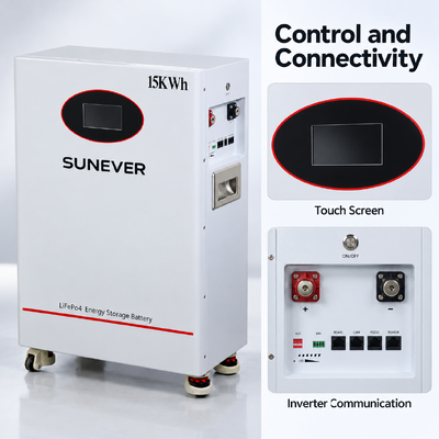 باتری ذخیرهسازی خورشیدی SUNEVER TD-15 51.2V 300Ah LiFePO4 با ظرفیت 15.36 کیلووات ساعت و جریان 200 آمپر با قابلیت CAN RS485 ایستاده روی زمین